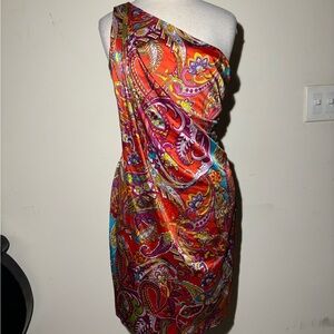 Ralph Lauren Vibrant Paisley One-Shoulder Dress